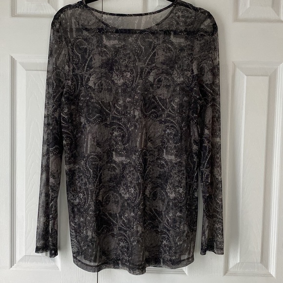 Paisley grey/black sheer lightweight long sleeve crew neck top - Picture 3 of 3